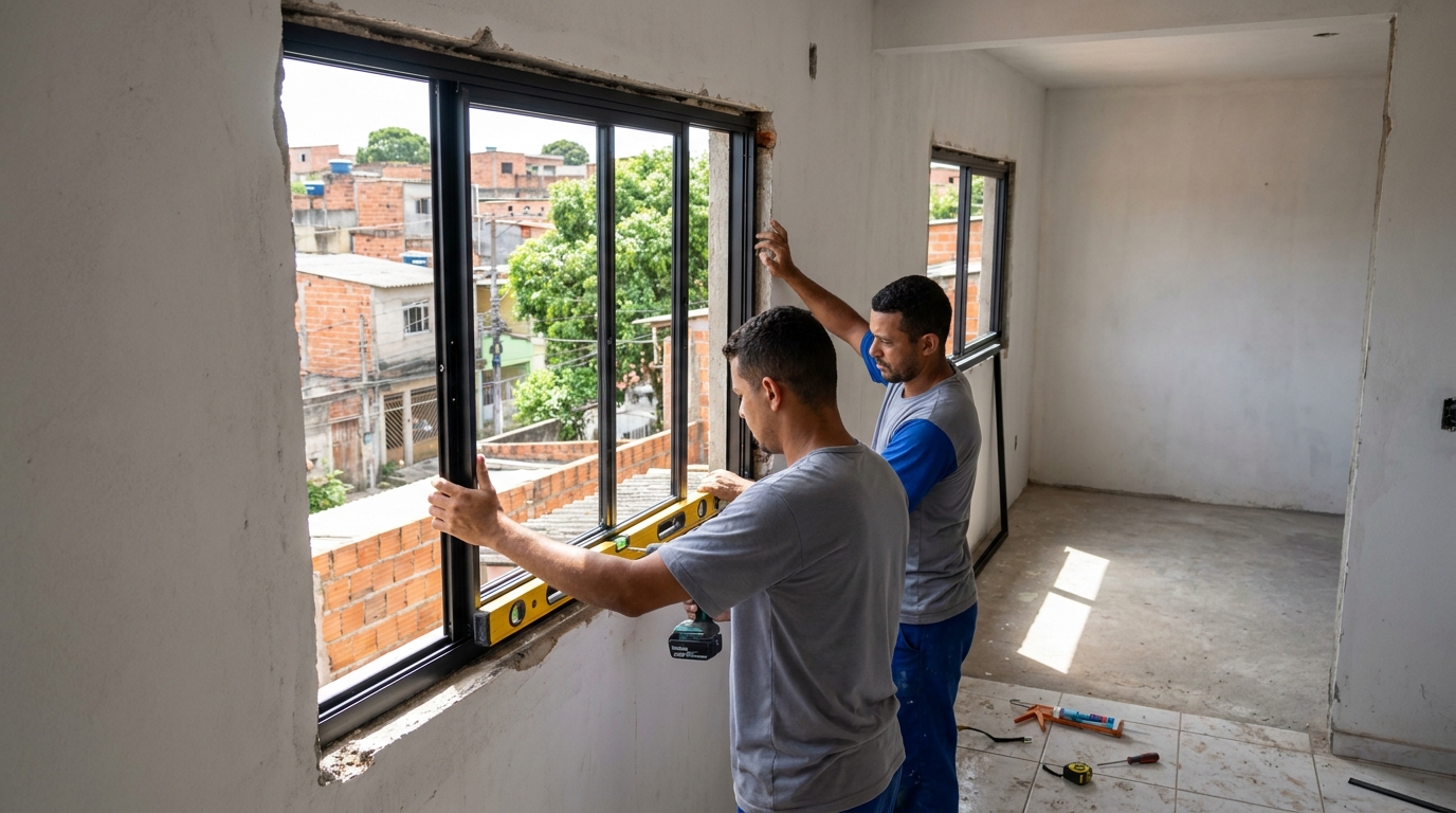 Esquadria de alumínio em obra em Porto Velho-RO
