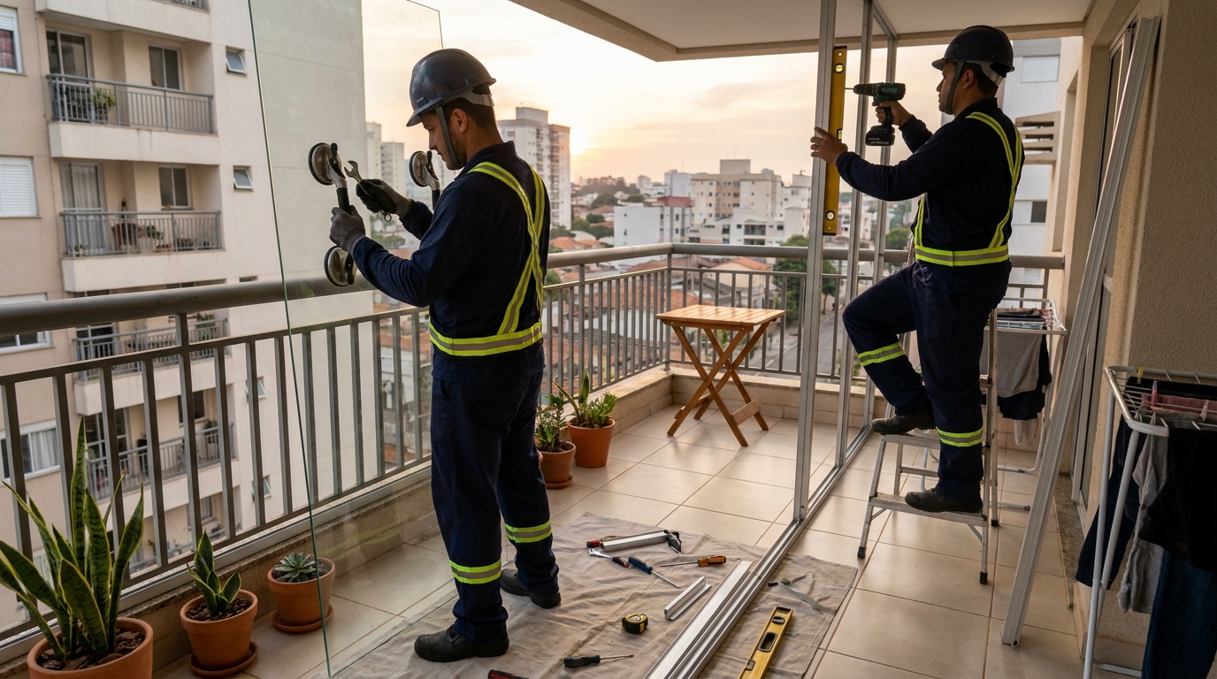 Instalação de parede de vidro em sacada em Porto Velho-RO